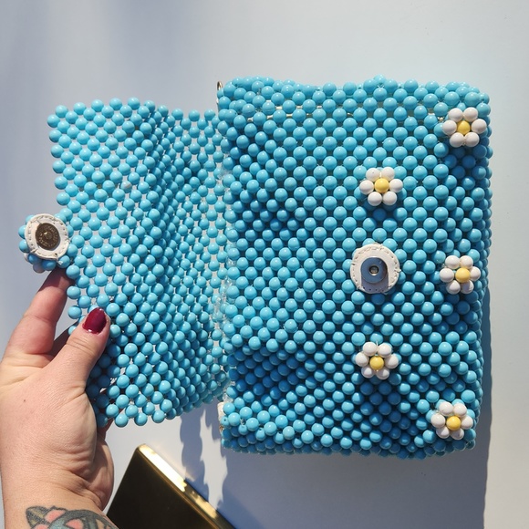 Anthropologie Beaded Daisy Teal Handbag - Picture 8 of 10